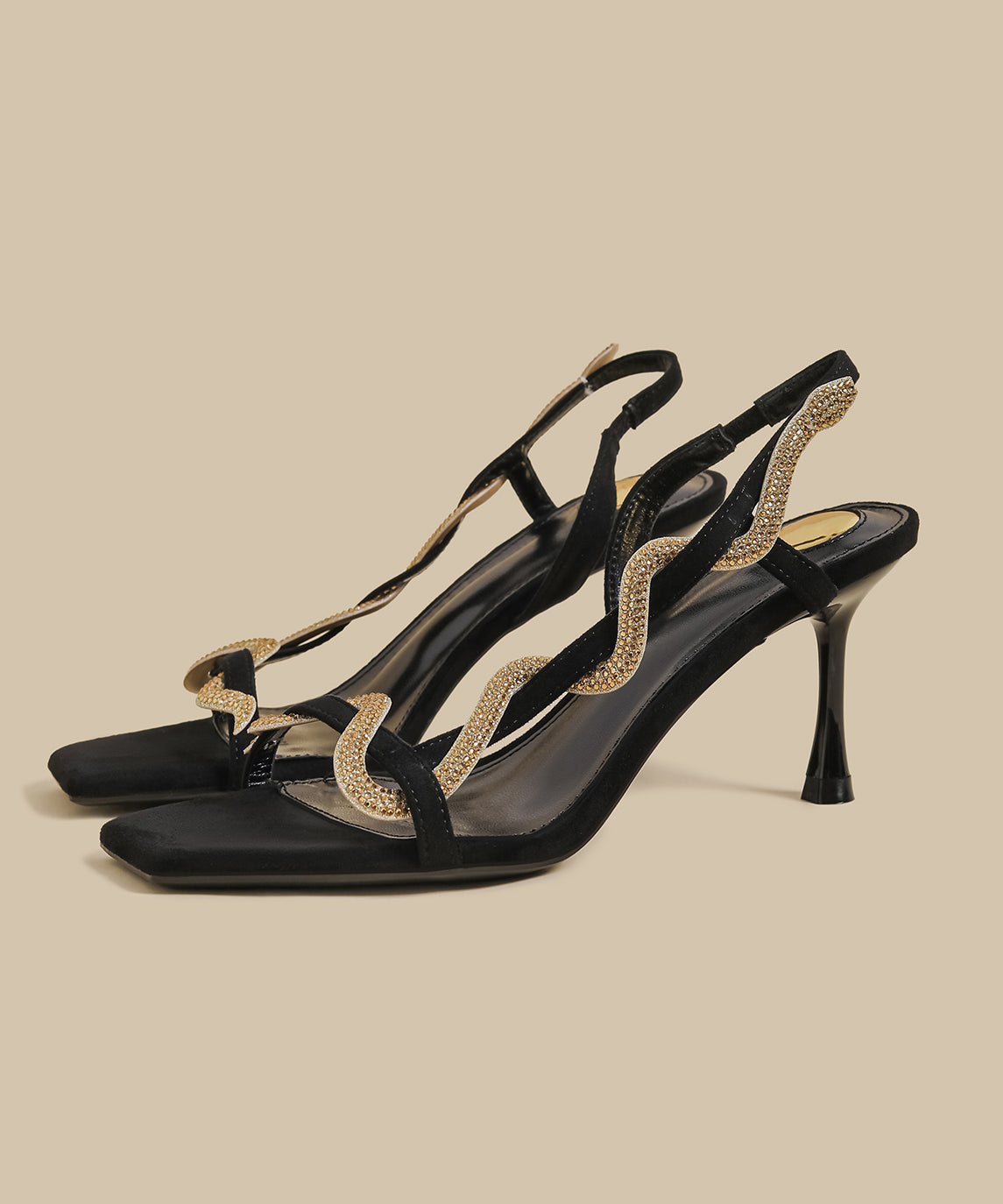 Black Sandals High Heel Suede Fitted Splicing Peep Toe