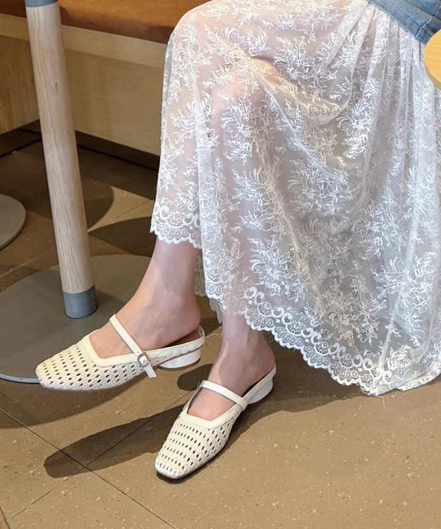 Splicing Chunky Yellow Faux Leather Hollow Out Slide Sandals