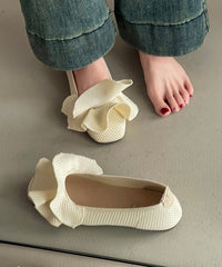Black Comfy Knit Fabric Ruffled Splicing Flat Shoes