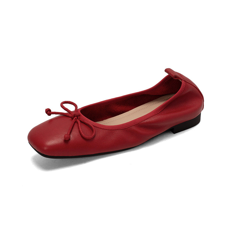 Bowknot Retro Leather Summer Flats Casual Shoes