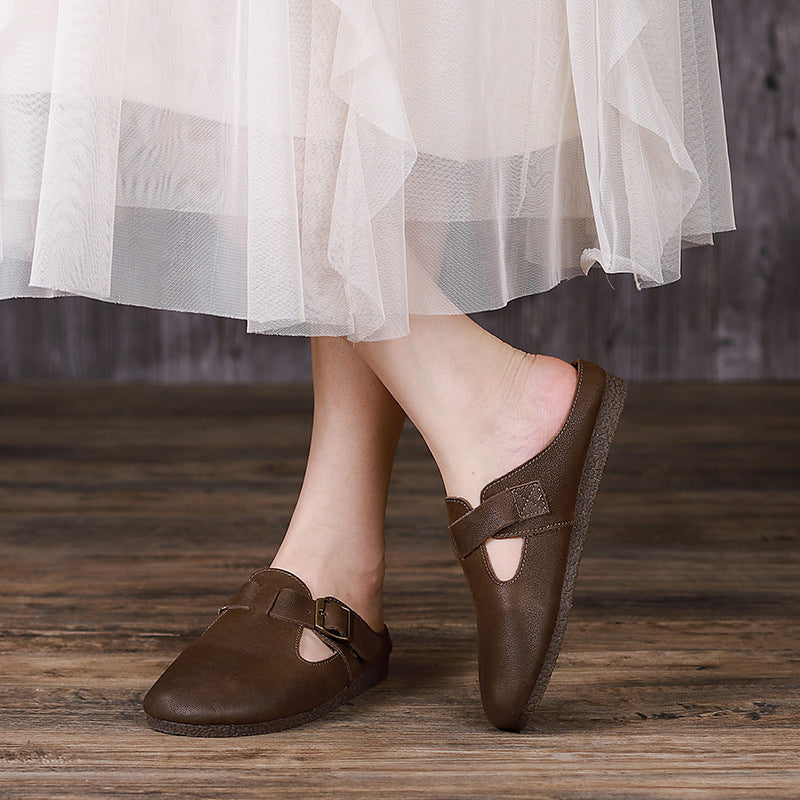 Summer Leather Retro Casual Flat Slippers