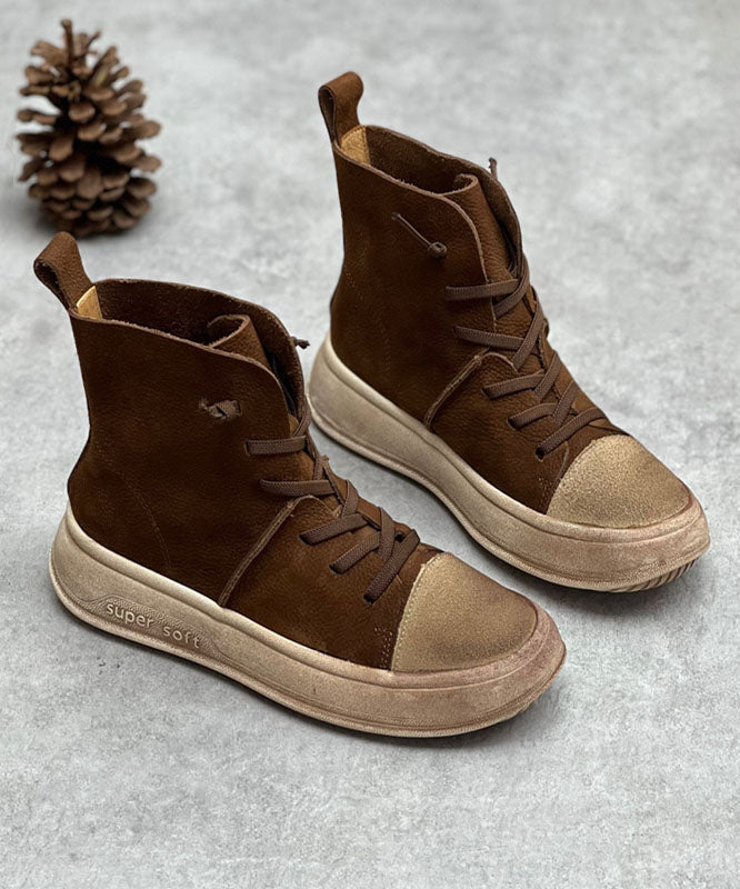 Splicing Chocolate Boots Cross Strap Ankle Boots