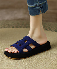 Navy Hollow Out Peep Toe Platform Suede Slide Sandals