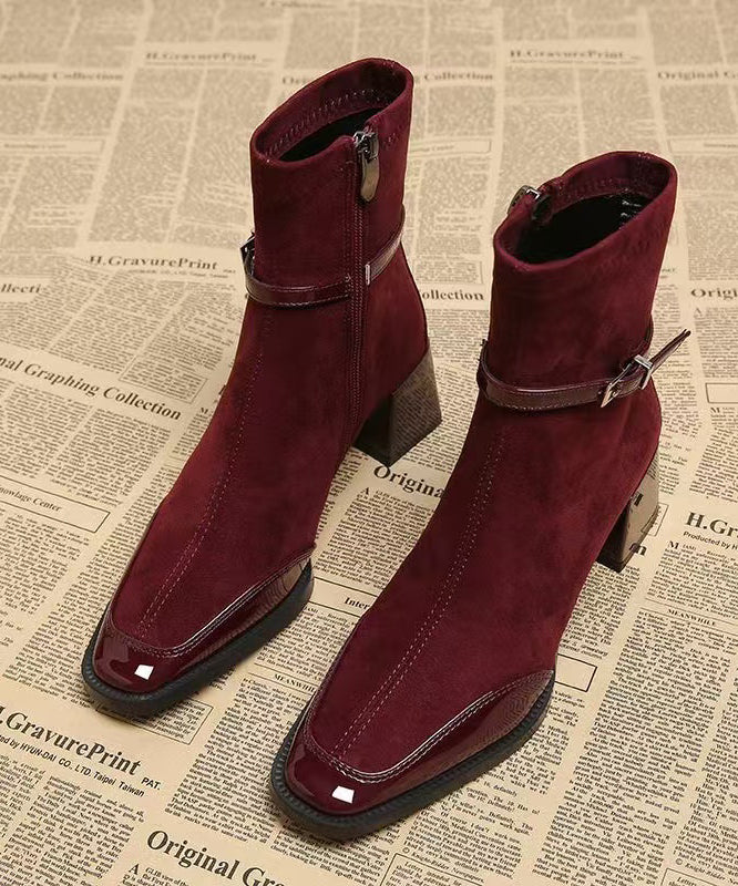 Splicing Chunky Boots Mulberry Suede