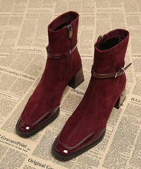 Splicing Chunky Boots Mulberry Suede
