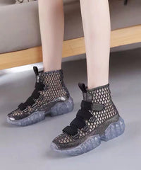 Black Hollow Out Wedge Boots