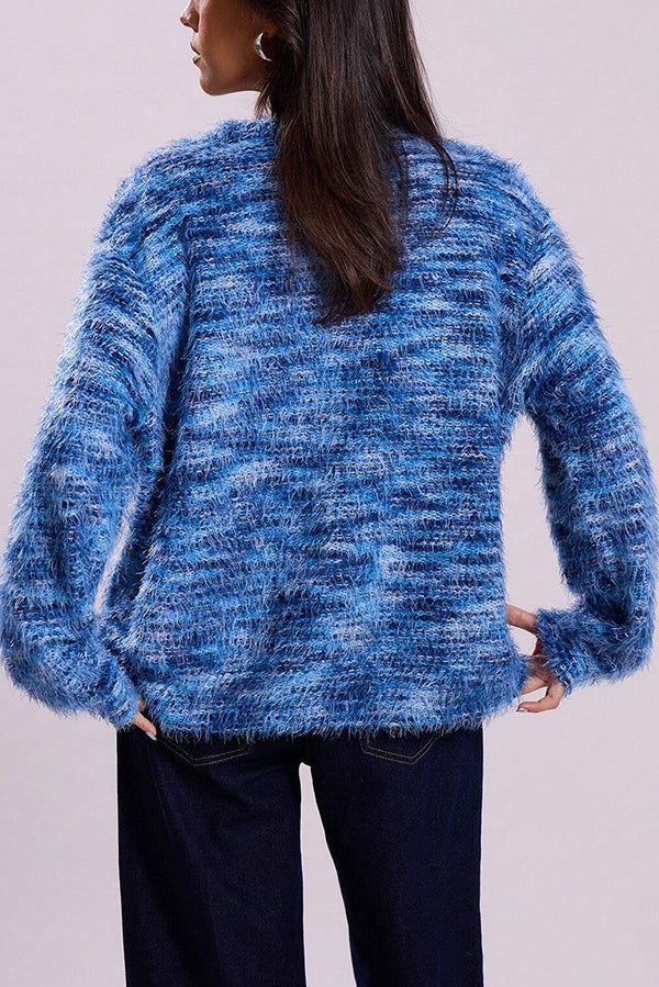 Mixed Color Loose V-neck Casual Knit Cardigan