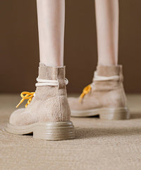 Red Lace Up Suede Splicing Boutique Chunky Boots