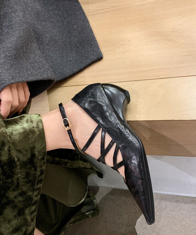 Wedge Heel Shoes Cross Strap Buckle Chocolate Hollow Out