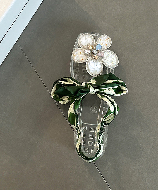 Red Hollow Out Flower Square Toe Flats Shoes