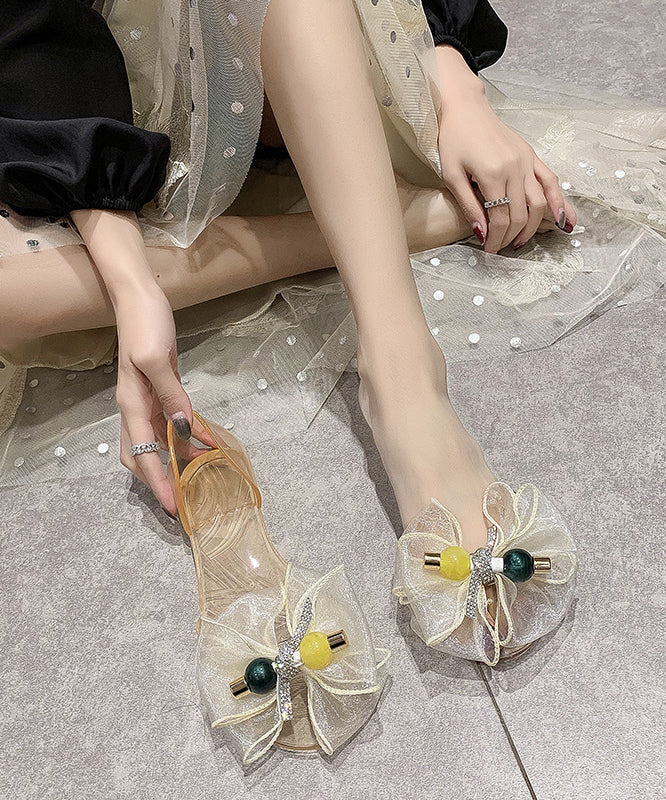 Tulle Bow Transparent Crystal Walking Sandals
