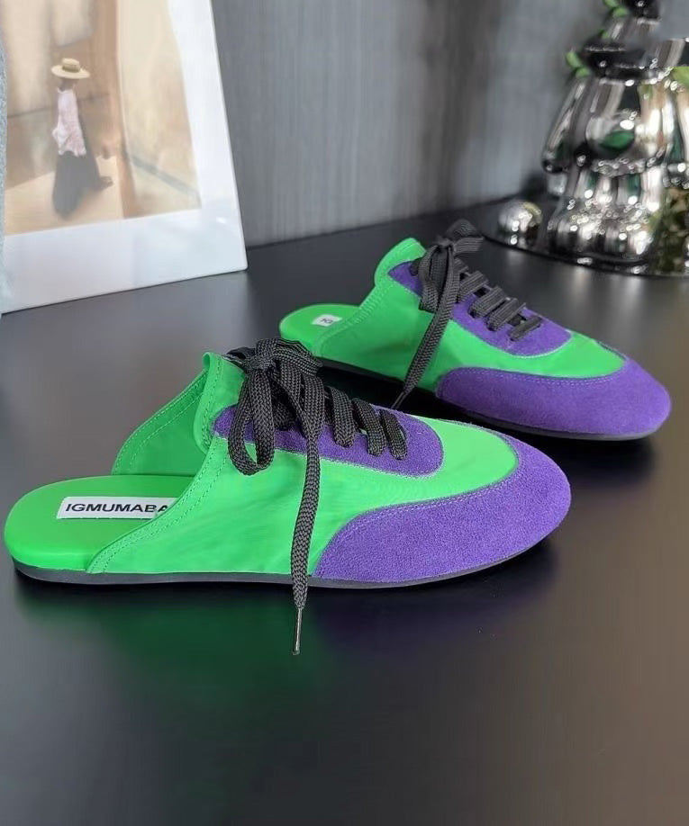 Lace Up Splicing Blue Suede Slide Sandals