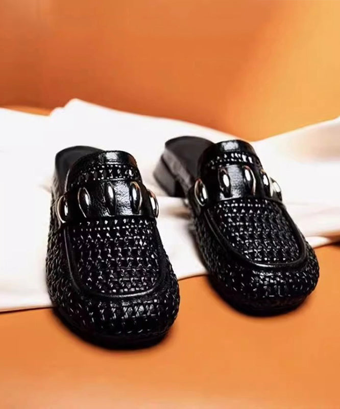 Silver Hollow Out Faux Leather Splicing Slide Sandals