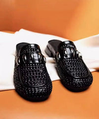 Silver Hollow Out Faux Leather Splicing Slide Sandals