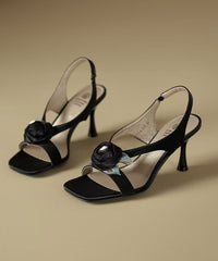 Black Floral Splicing High Heel Sandals Peep Toe