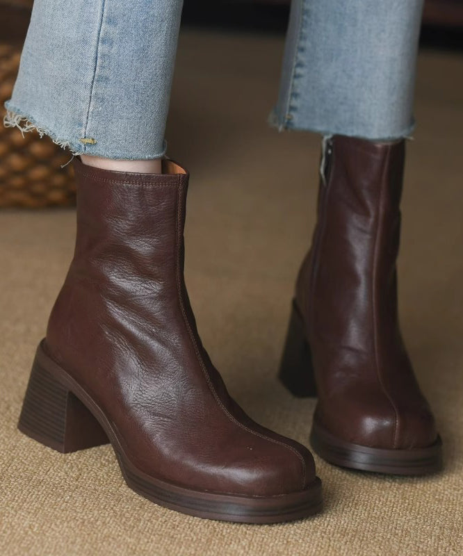 Zippered Splicing Chunky Heel Boots Black Faux Leather