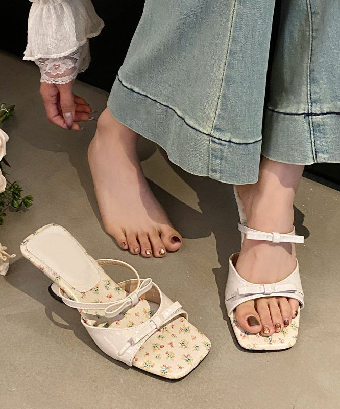 French Red Bow Splicing Faux Leather Wedge Slide Sandals