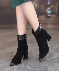 Mulberry Chunky Heel Suede Boots Splicing Pointed Toe