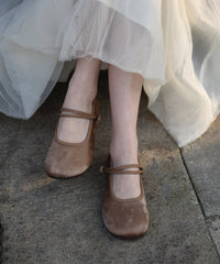 Retro Green Buckle Strap Splicing Soft Flat Shoes