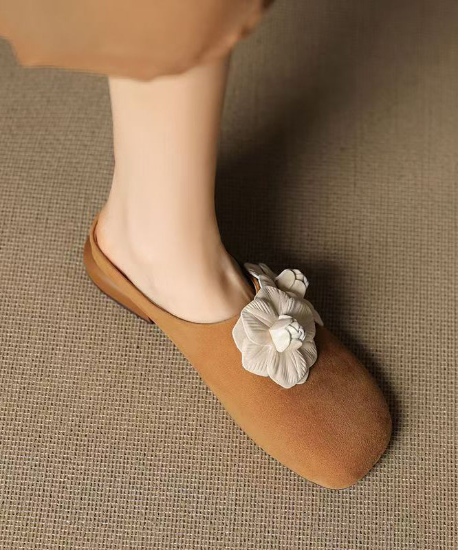 Black Suede Splicing Floral Slide Sandals