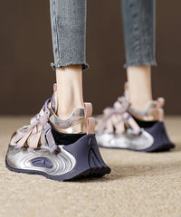 Purple Lace Up Zircon Splicing Platform Flat Shoes For Women