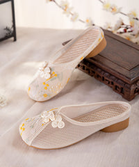 Beige Embroideried Slide Sandals Tulle Boho Splicing