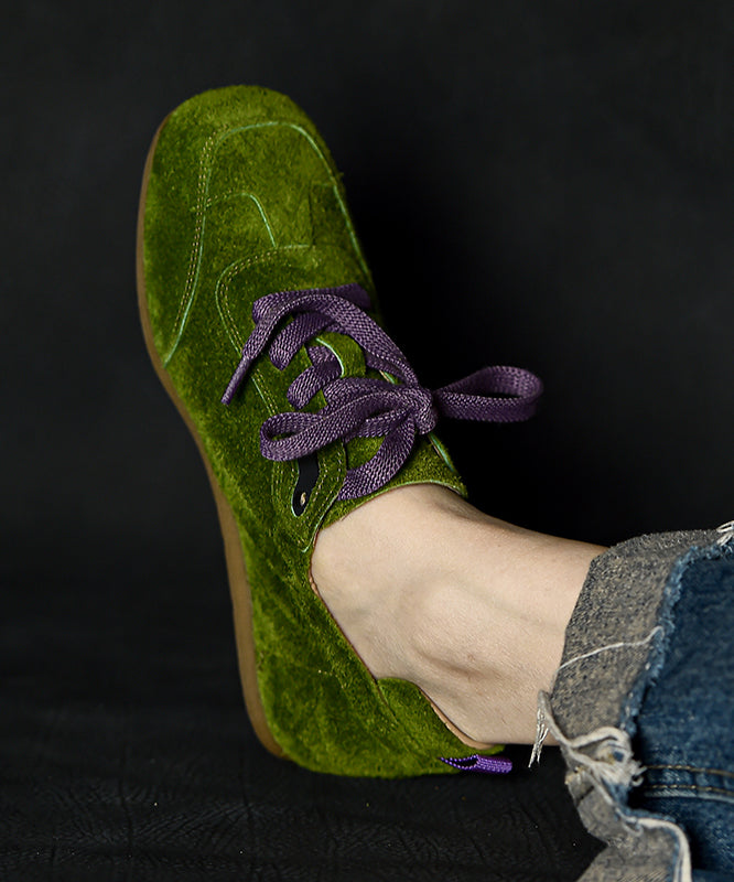 Green Suede Splicing Casual Flats Lace Up