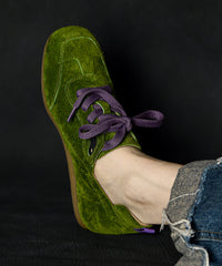 Green Suede Splicing Casual Flats Lace Up