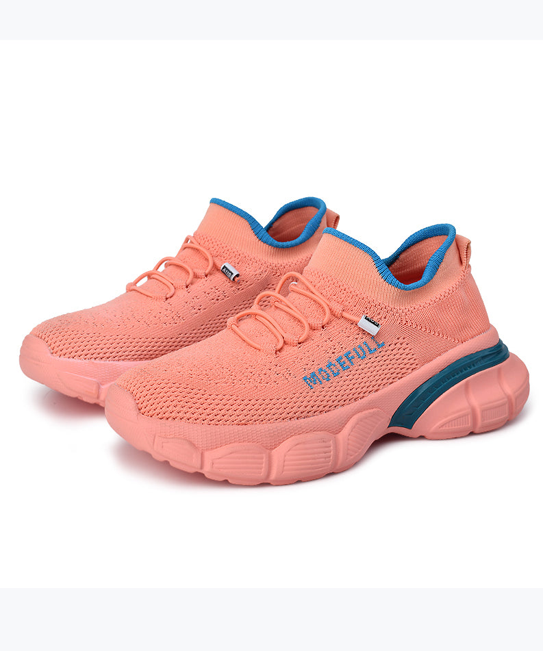 Comfy Pink Knit Fabric Sport Flat Feet Shoes