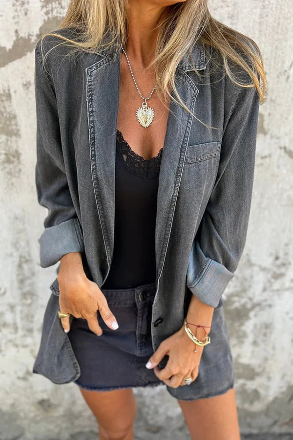 Lapel Casual Loose Long Sleeve Denim Jacket