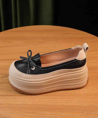 Black Platform Shoes Faux Leather Unique Splicing