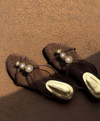 Brown Zircon Splicing Chic Wedge Suede Slide Sandals