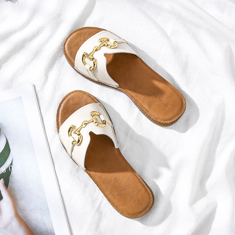 Summer Vintage Handmade Cowhide Leather Slippers