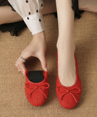 Yellow Flat Shoes Faux Leather Bow Comfy Hollow Out