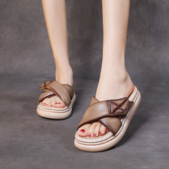 Sheepskin Leather Velcro Tape Flat Slippers