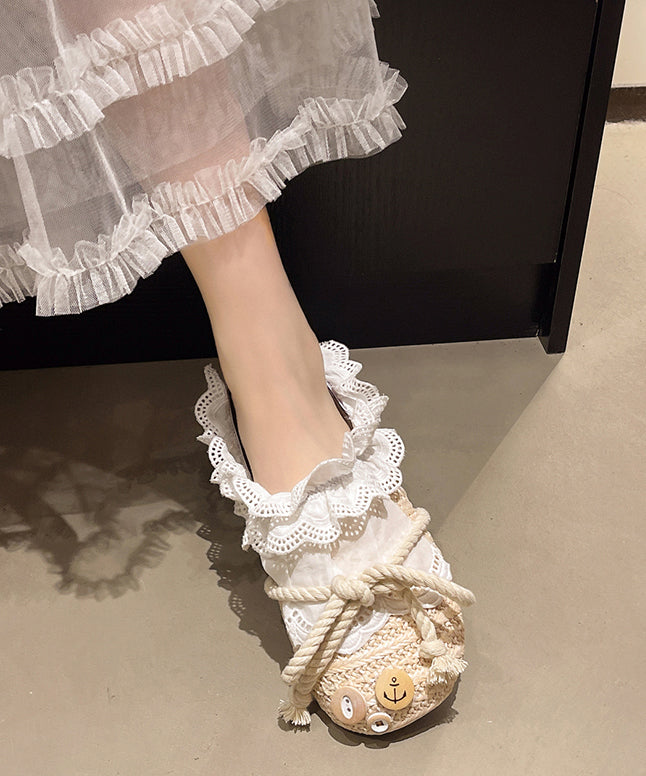 Chic Beige Lace Splicing Comfy Slide Sandals