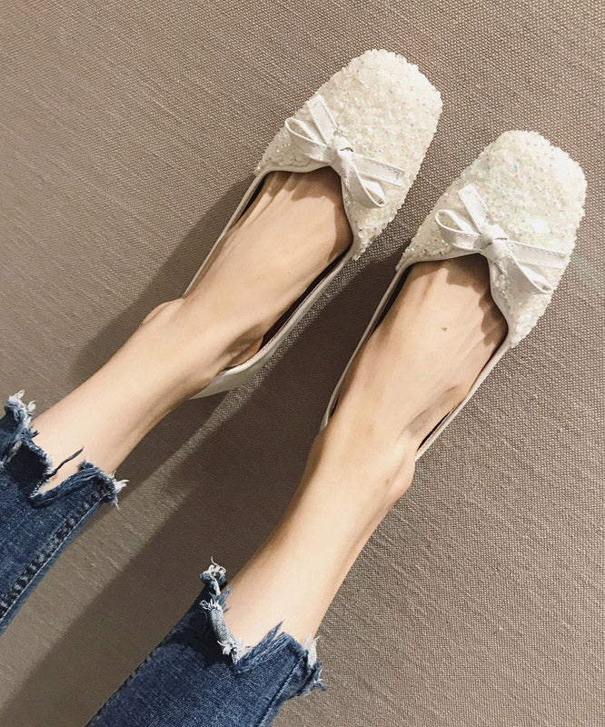 White Splicing Sequlinde Bow Flats Shoes