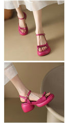 Beautiful Rose Peep Toe Splicing Chunky Slide Sandals