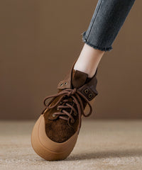 Khaki Suede Lace Up Splicing Boots