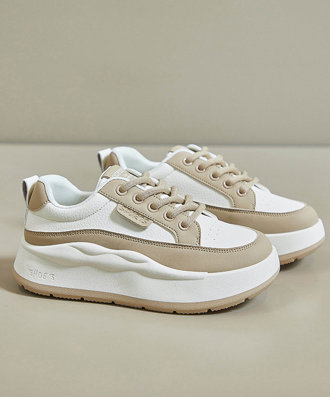 Casual White Splicing Lace Up Platform High Wedge Heels Shoes