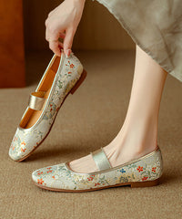 Blue Embroidered Splicing Flat Shoes For Women