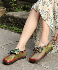 Red Flat Shoes Cowhide Leather Splicing Flat Shoes