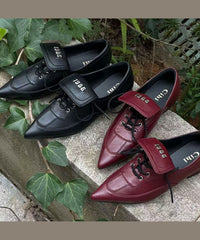 Black Faux Leather Chic Splicing Lace Up Pointed Toe Shoes