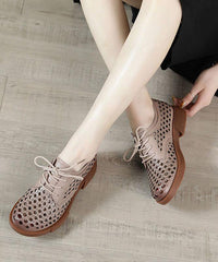 Nude Flat Shoes For Women Genuine Leather Boutique Cross Strap Flat Shoes