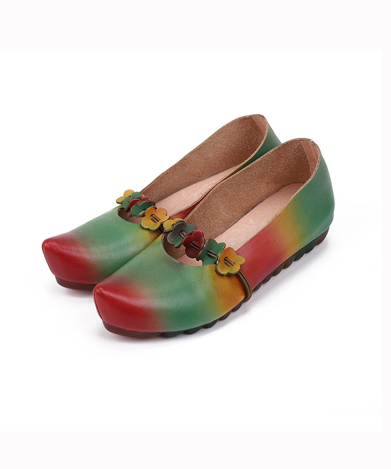 Soft Cowhide Leather Flats Splicing Handmade Retro
