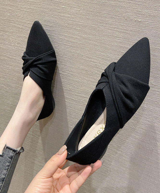 Black Splicing Pointed Toe Flats Suede Flat Shoes