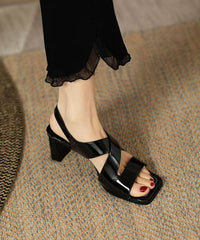 Hollow Out Splicing Chunky Heel Sandals White Faux Leather