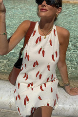 Spicy Chili Pepper Unique Print Soft Fabric Halter Loose Mini Dress