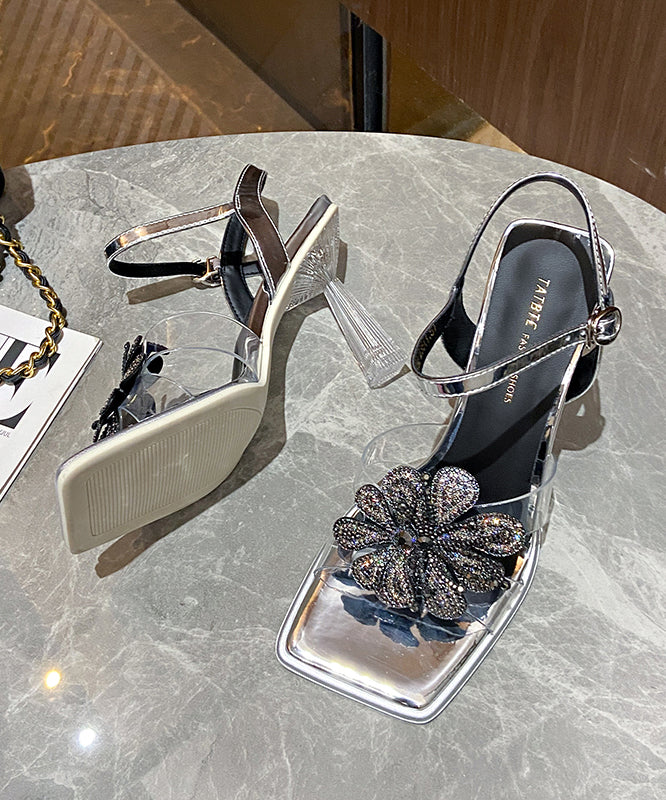 Stylish Rose Zircon Splicing High Heel Sandals Peep Toe