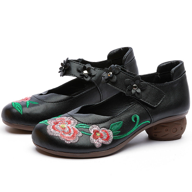 Vintage Floral Embroidery Leather Casual Shoes